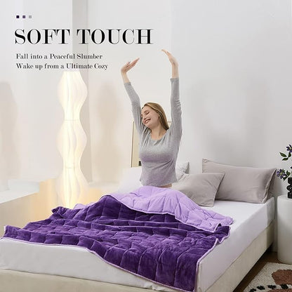 Satwip Weighted Blanket 20lbs Queen Size Fuzzy Warm Flannel Throw Blanket with Soft Breathable Sanded, 60 x 80 inches, Purple
