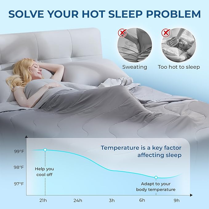 BDEUS Cooling Comforter King/Cali King Size with 2 Pillowcases Set, Soft Cooling Blanket for Hot Sleeper, Lightweight Summer Quilt, Cold Ice Feeling Double Side Bed Set, 106"X90"