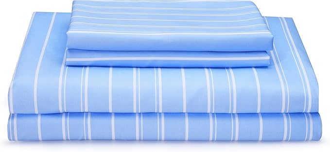 Queen Size Sheets Blue White Stripe 4 Piece Breathable & Cooling Bed Sheet Set - Hotel Luxury Bedding for Women, Men, Kids, Teens, Boys & Girls - Deep Pockets, Soft, Wrinkle Free - Blue Stripes