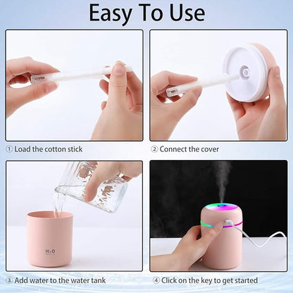 2 Pieces Cool Mist Portable Mini Humidifiers, 300 ml, Quiet USB Personal Desktop Humidifiers with 2 Mist Modes and Auto Shut Off for Bedroom Home (Pink, White)