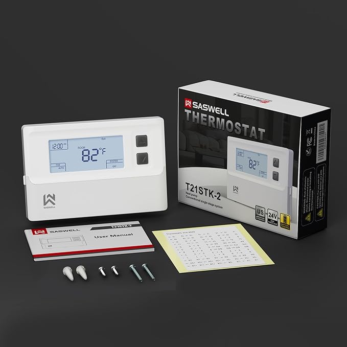 T21 Programmable 2 Heat/1 Cool Thermostat for Home, Digital Household Thermostat Compatible with Heat Pump with Auxiliary Heating and Conventional 2H/1C Multi-Stage System(C-Wire Recommended)
