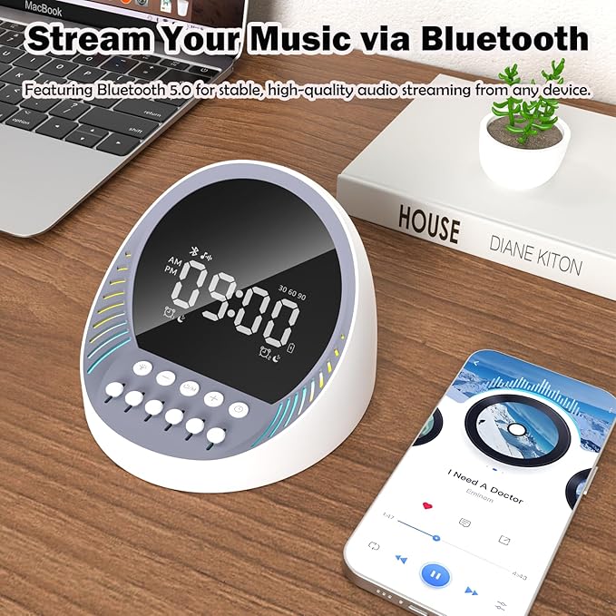 4-in-1 White Noise Sound Machine for Sleeping, Sleep-Aid Noise Machine with 6 Mixable Nature Sounds, 6-Color Night Light, Sleep Timer, Portable Bluetooth Speaker, White Noise for Adults, Kids & Babies