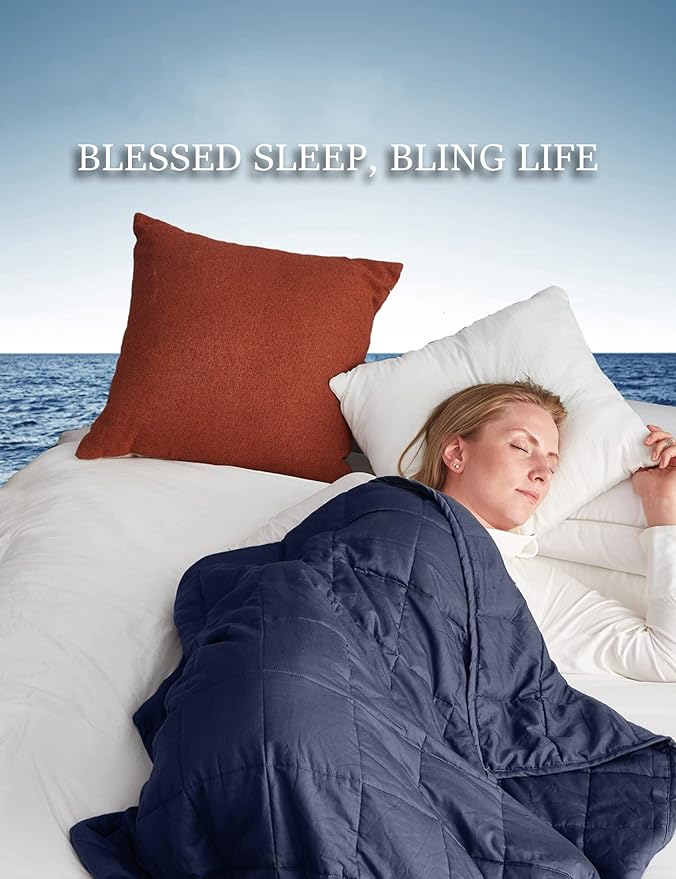 BB BLINBLIN Weighted Blanket Heavy Blanket for Cool & Restful Sleep, Premium Soft Material and Glass Beads (Navy Blue, 60''x80'' 25lbs), Suit for One Person(~240lb) Use on Queen/King Bed