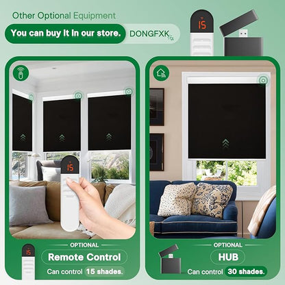 Motorized Roller Blinds, Blackout Automatic Shades with Solar Panel Cordless Smart Blinds for Windows, Custom Electric Blinds Horizontal Roller Shades with Remote Control,Black,26" W X 72" H