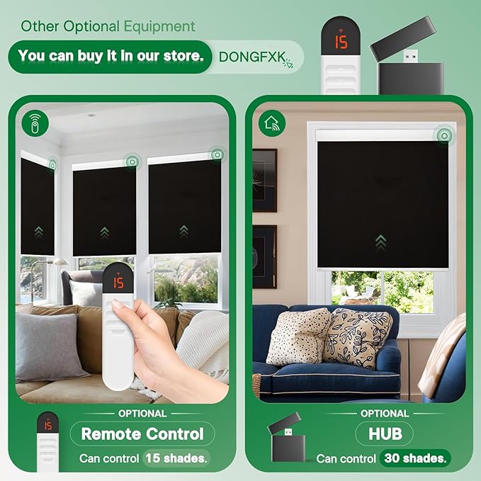 Motorized Blinds with Remote, Blackout Cooling Automatic Shades with Solar Panel Cordless Smart Blinds for Windows, Custom Electric Blinds Horizontal Roller Shades,Black,48" W X 72" H