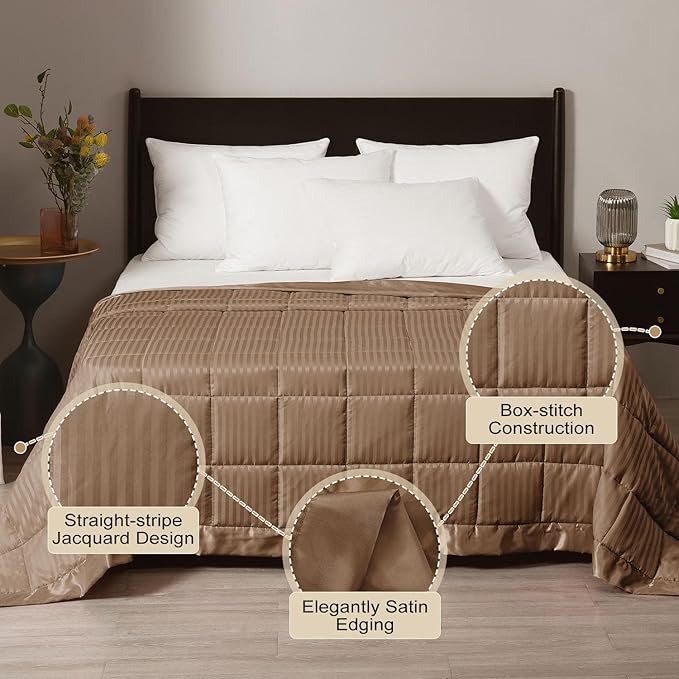 downluxe Weighted Blanket Queen Size, 15 lb Weighted Blanket with Glass Beads for All Season, Machine Washable Heavy Blanket (Brown, 90 X 90 Inch)
