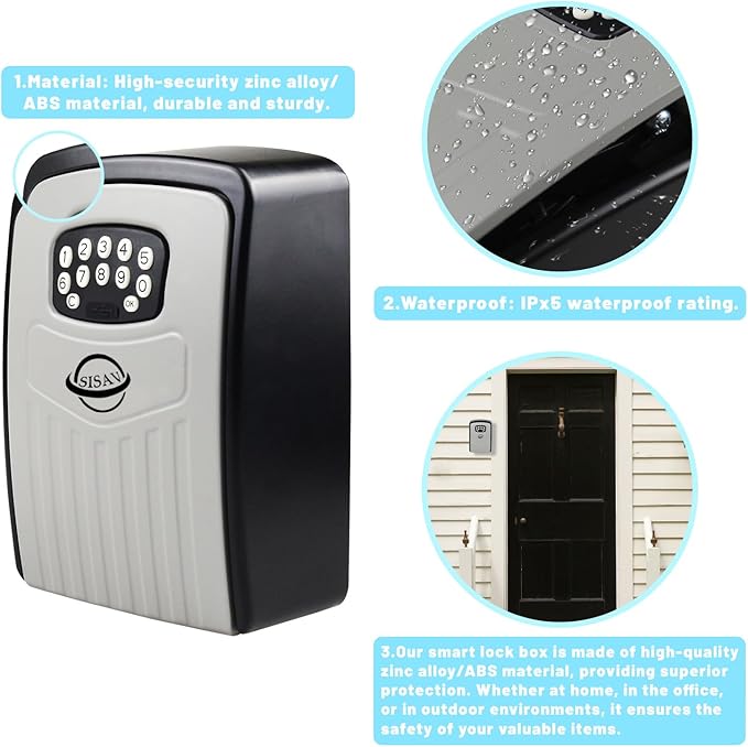 Security Key Lock Box Instant Remote Access Via Bluetooth/Code/App Resettable Set Your Own Combination 6 Digit Storage Smart Lock Box No WiFi Wall Mounted 5 Key Large Capacity,Black