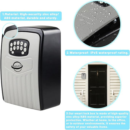 Security Key Lock Box Instant Remote Access Via Bluetooth/Code/App Resettable Set Your Own Combination 6 Digit Storage Smart Lock Box No WiFi Wall Mounted 5 Key Large Capacity,Black