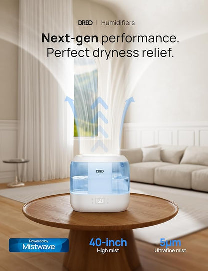 Humidifiers for Bedroom - DREO Quiet (4L Water Tank) Cool Mist Top Fill Essential Oil Diffuser for Home, Smart App & Voice Control, Rapid Ultrasonic Humidification Baby Nursery and Plants, Blue