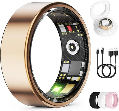 Smart Ring for Women & Men, Health Tracker Ring with Heart Rate, Blood Oxygen,Blood Pressure, IP68 Waterproof Fitness Ring, Sleep Tracker for iPhone and Android, No APP Fee (Rose Gold, 11#)