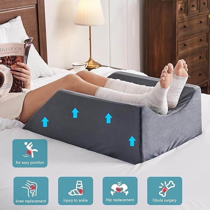 JOYWOO Double Leg Support Elevation Pillow – Ideal for Post-Hip Replacement, Back-Sleeping, Swelling Relief. Comfortable Foam Wedge, Essential After Surgery for a Restful Sleep