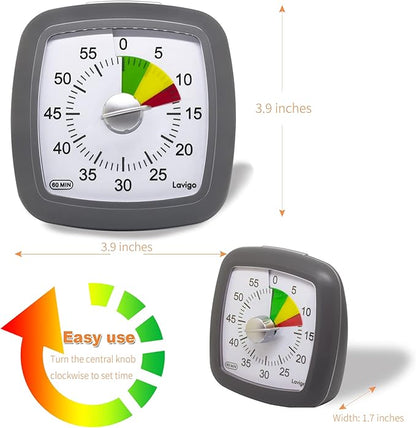 Lavigo 60 Minute Countdown Visual Timer for Adults Kitchen Cooking Kids Study Reading Classroom Teaching and Office, Three Colors Scale Designed, Quietly Count Time Management Tool(Gray)