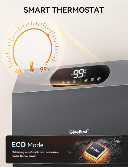 GiveBest Smart Wall Heater, 1500W Fast Heating Space Heater for Bedroom, Electric Room Space Heater with Thermostat for Indoor Use, Easy Wall Mounted, On/Off Timers, Compatible with Alexa