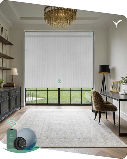 Yoolax Motorized Blinds with Remote, Smart Blinds for Windows Blackout Automatic Shades Compatible with Alexa Remote Control Roller Window Shades with Valance, Custom Size (V-Jungle White)