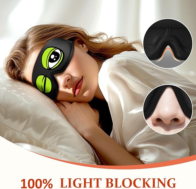 Funny 3D Zero Pressure Sleep Eye Mask for Men Women Side Sleeper, Adjustable Blackout Soft Breathable Eye Masks for Travel Nap Night Sleep, Humorous Gift Stocking Stuffers (Frog)
