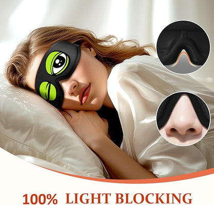 Funny 3D Zero Pressure Sleep Eye Mask for Men Women Side Sleeper, Adjustable Blackout Soft Breathable Eye Masks for Travel Nap Night Sleep, Humorous Gift Stocking Stuffers (Frog)