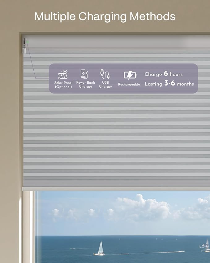 Graywind Motorized Matter Cellular Shades- 100% Blackout 1-3/4"Cell Honeycomb Blinds for Indoor Windows, Compatible with Alexa Google Siri, Custom Size,Pearl White