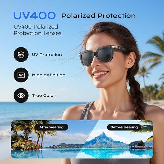 Smart Glasses,Polarized Sunglasses Built-in Mic & Bluetooth Speaker, Wireless Audio Smart Glasses for Men and Women, Athletic/Outdoor UV Protection,Touch Control, Voice Assistant (Black)