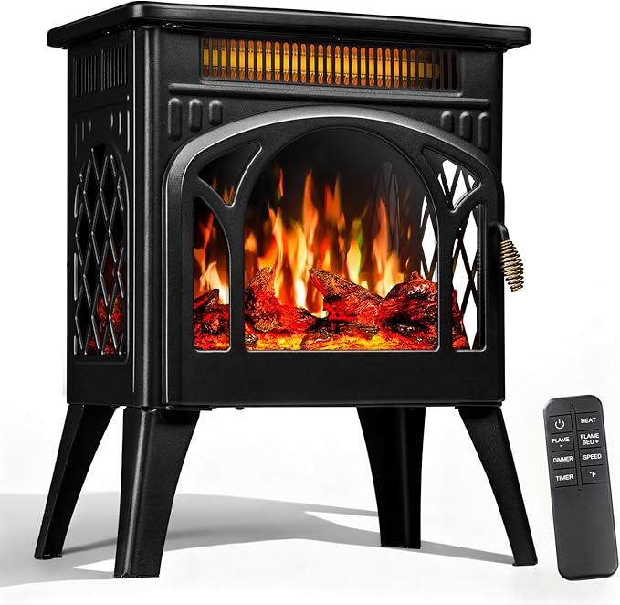ZAFRO 21" Electric Fireplace Stove with Remote Control, Indoor Electric Fireplace Heater with Realistic Flame Effects, Space Heater with Timer & Overheat Protection for Bedroom, Living Room(Black)