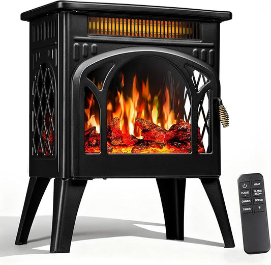 ZAFRO 21" Electric Fireplace Stove with Remote Control, Indoor Electric Fireplace Heater with Realistic Flame Effects, Space Heater with Timer & Overheat Protection for Bedroom, Living Room(Black)