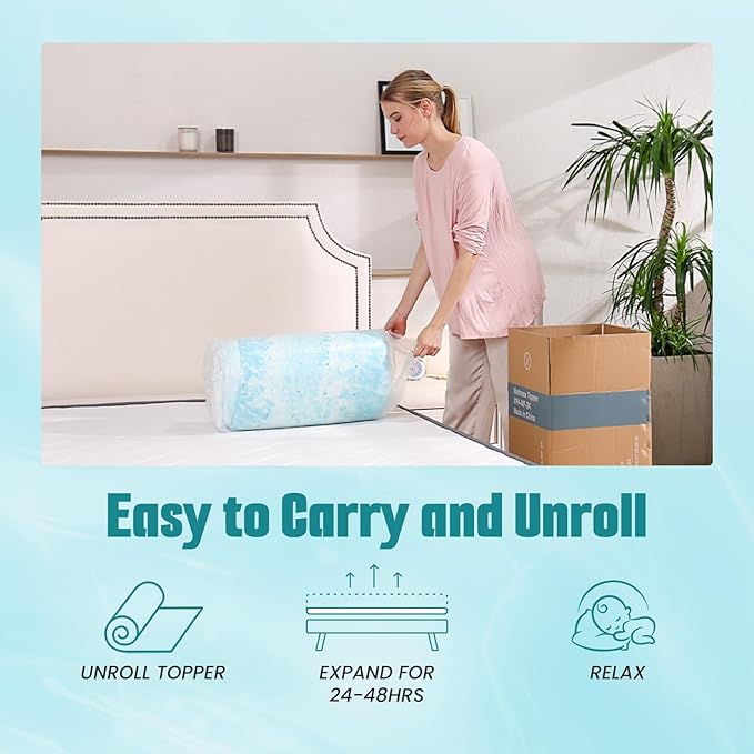 NEWBULIG Mattress Toppers Memory Foam Twin, 2 Inch Thick Bed Topper Pad Cooling Gel Infused Soft Comfy Padding Breathable for Sleeper Sofa Couch RV Camper, CertiPUR-US Certified