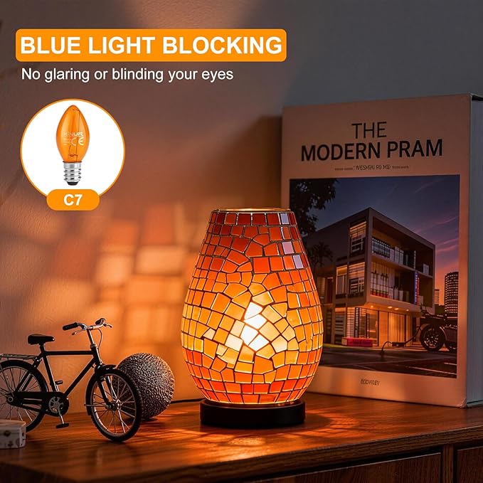 KINUR C7 LED Bulbs, led Night Light Bulb E12 Candelabra Base Amber 2200K, 1 Watt Equivalent 10W Incandescent Bulb, Salt Lamp and Window Candles & Chandeliers Replacement Bulb 8 Pack (8, Amber)