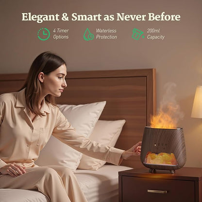 Essential Oil Diffuser for Home: 200ml Aromatherapy Diffuser with Himalayan Pink Salt Rock, Cool Mist Humidifier with Auto Off Function and 9 Colors LED Night Light for Bedroom, Black