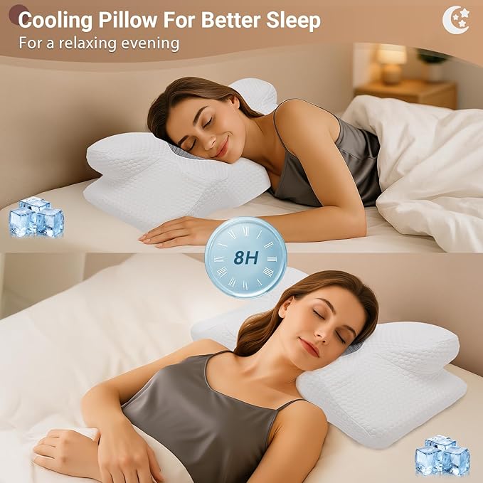 Cervical Neck Pillow, Memory Foam Pillow for Neck Pain Relief, Contour Neck Support Pillows with Cooling Pillowcase, Dreamers Relief Pillow, Ergonomic Bed Pillows for Side Back Stomach Sleepers