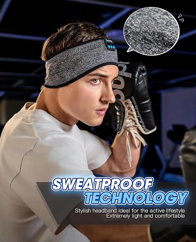 Perytong Sleep Headphones Bluetooth 5.4, Wireless Sleeping Headphones with Ultra-Thin HD Stereo Speakers, Breathable Sport Earphones for Sleeping Jogging Yoga & Workout