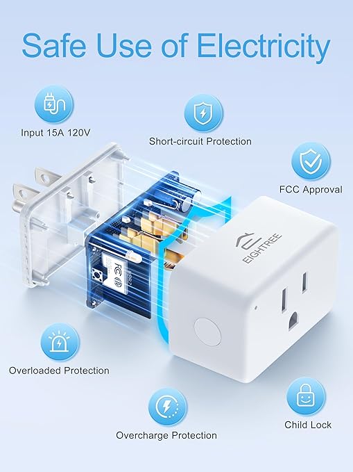 EIGHTREE Smart Plug 15A, Smart Plugs That Compatible with Alexa & Google Home & SmartThings, No Hub Required, Smart Outlet with Remote Control, Timer & Schedule, 2.4GHz WiFi Only, 2 Packs