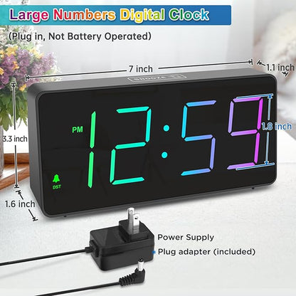 Peakeep Digital Alarm Clock for Bedroom Bedside, Extra Loud for Heavy Sleepers Adults, Large RGB Color Changing Colorful LED Big Numbers, Battery Backup Plug in Electric Clock with USB Charger