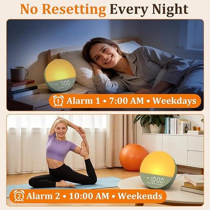 Wake Up Sunrise Alarm Clock: 10-60 Minutes Simulate Sunrise for Gentle Wake Up - 20 Adjustable Brightness Bright Enough for Heavy Sleepers - Dual Alarms with Sound Machine