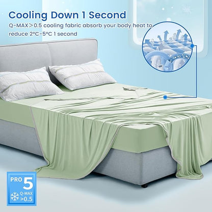 PHF Double Cooling Blanket for Hot Sleepers King Size, Arc-Chill Q-Max>0.5 with Double Cooling, Summer Blanket Absorbs Heat to Keep Cool All Night for Night Sweats (Green, 108''x90'')