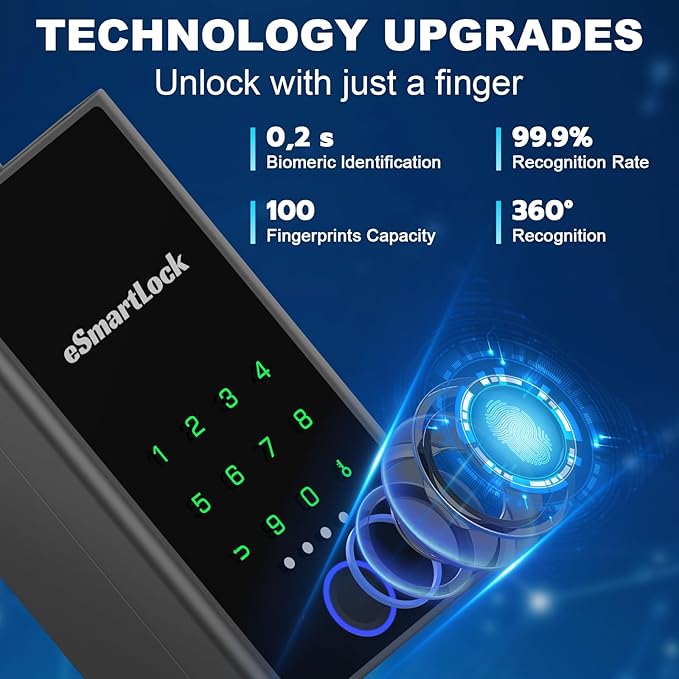 Smart Lock Box Fingerprint APP Bluetooth eLinksmart Electronic Key Safe with Digital Code, Weatherproof for Outdoor Wall/Door Mount - Large Capacity Key Hider for Realtors Airbnb Hosts Garage Security