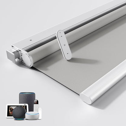 Grandekor No Drill Motorized Blinds with Remote, Blackout Roller Shade Electric Smart Remote Control Blinds, Fit for APP and Voice Control Gray-Blackout 49" W x 36" H
