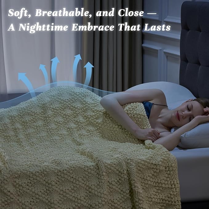 Knitted Weighted Blanket for Adult, Chunky Knit Weighted Throw for Sleep 60"*80" 10lbs, Cooling Breathable Machine Washable Heavy Blanket for Room Decor (Cream White, Queen)