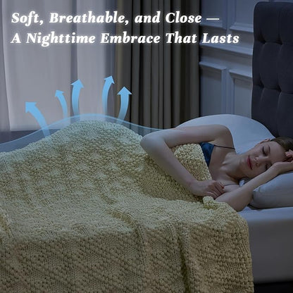 Knitted Weighted Blanket for Adult, Chunky Knit Weighted Throw for Sleep 60"*80" 20lbs, Cooling Breathable Machine Washable Heavy Blanket for Room Decor (Cream White, Queen)