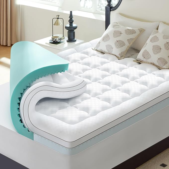 Choc chick 3.5 Inch Memory Foam Mattress Topper Full Size, Dual Layer 2 Inch Gel Egg Crate Memory Foam Plus 1.5 Inch Down Alternative Pillow Top Mattress Pad, Support for Back Pain
