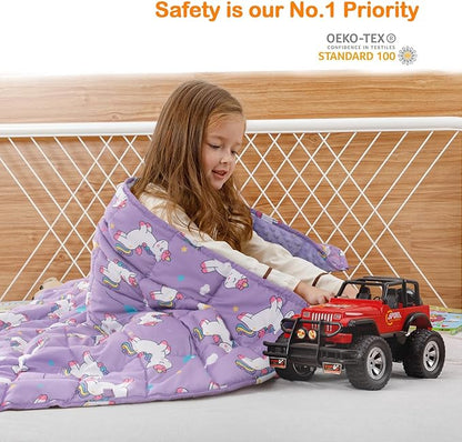 Uttermara Weighted Blanket 7 lbs, Ultra Cozy Minky Weighted Blankets with Cartoon Patterns, Heavy Blanket Great for Calming and Sleeping, 41x60 inches, Purple Unicorn