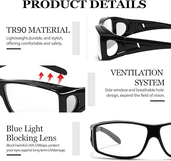 LVIOE Fit Over Blue Light Blocking Glasses and Computer Eyewear- Wear Over Prescription Glasses/Reading Glasses/RX Glasses