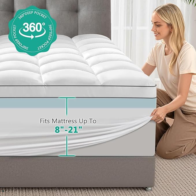 Dual Layer 4 Inch Memory Foam Mattress Topper California King Size, 2 Inch Cooling Gel Memory Foam Plus 2 Inch Pillow Top Thick Mattress Pad