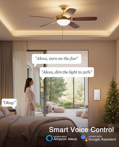 GHome Smart Dimmer Switch with 4-Speed Ceiling Fan Control, Ceiling Fan and Light Switch Combo with Dimmer Compatible with Alexa and Google Assistant, 2.4Ghz Only, Single-Pole, UL Certified