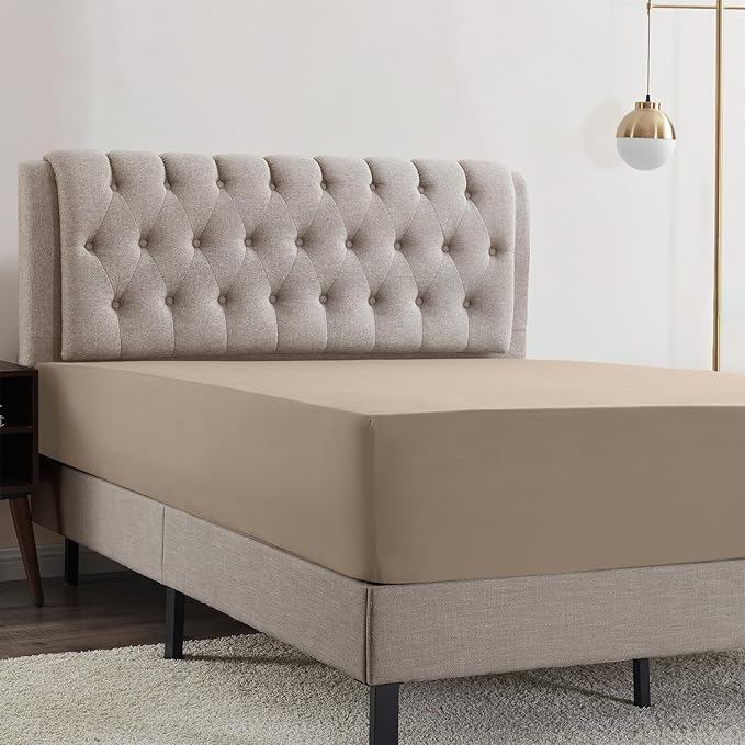 Empyrean 2 Pack California King Fitted Sheets - Deep Pocket, Fits 14-16 Inch Mattress, Ultra Soft Microfiber, Wrinkle-Free & Fade Resistant, Shrinkproof Sheets, Taupe