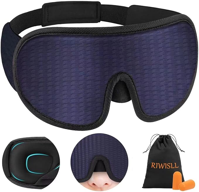 Sleep Mask, Super Soft 3D Contoured Cup Sleeping Mask, Upgraded 100% Blockout Light Sleep Masks for Women Men with Adjustable Strap, Comfortable Concave Molded Eye Covers for Sleeping, Blue