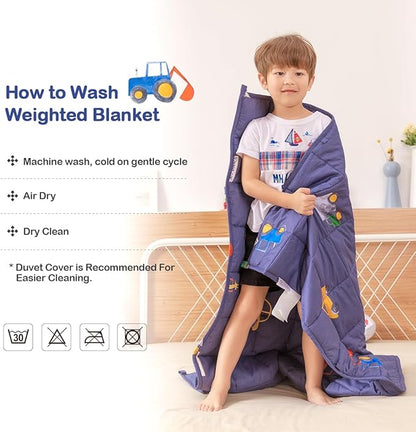 Sivio Weighted Blanket - 100% Cotton Heavy Blanket 5lbs, 36 x 48 inches, Breathable Soft Throw Blanket for Calm Sleeping for Home and School Nap, Blue Car