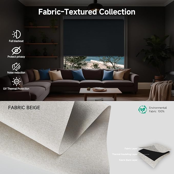 Motorized Blinds with Remote, Custom Automatic Electric Blackout Smart Blinds for Windows, Motorized Window Roller Shades Compatible with Alexa Google for Home Office, Fabric Beige