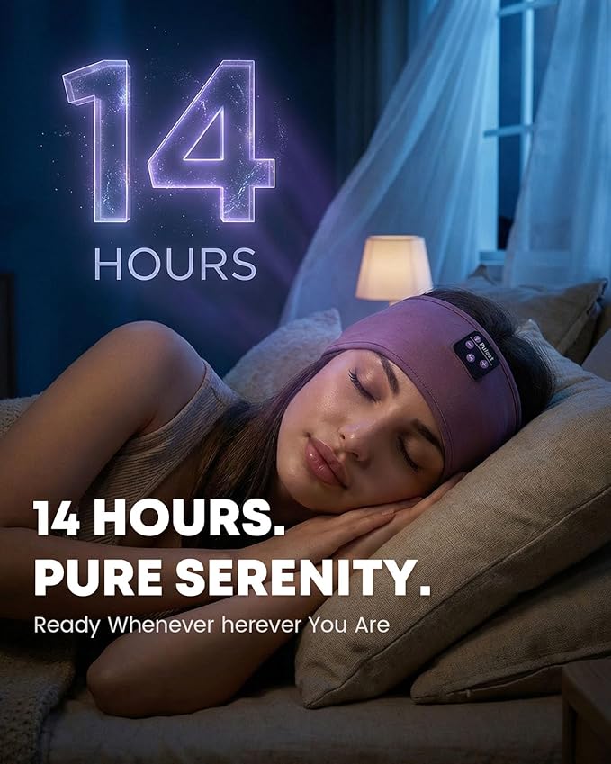Sleep Headphones Headband for Side Sleepers - Bluetooth Wireless Music Headband with Stereo Speakers, Sweatproof for Sports and Meditation