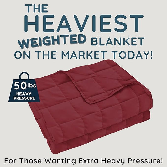 HomeSmart Products 50lbs Weighted Blanket Queen Size - Breathable, Hypoallergenic Soft Fabric, Extra Heavy Blanket Red Burdundy