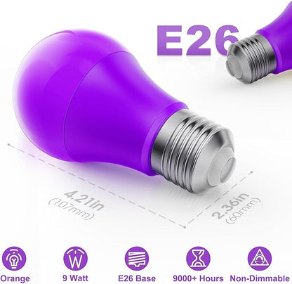 Briignite Purple Light Bulbs [2 Pack], A19 LED Purple Bulb Outdoor, Halloween Light Bulbs, 9W (60 Watt Equivalent) - E26 Porch Light Christmas Party Home Holiday Decor