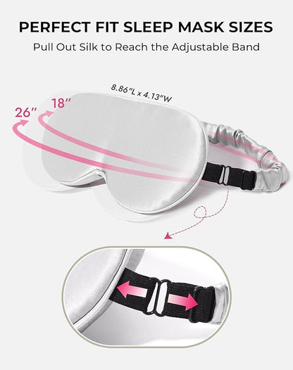 SilkSilky 100% 22 Momme Mulberry Silk Sleep Mask – Upgraded 3D Contoured Eye Mask with Nose Wing Pads & Adjustable Strap, Luxury Blackout Eye Cover for Women & Men (Light Gray)